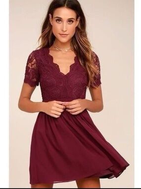 Burgundy Lace Skater Dress